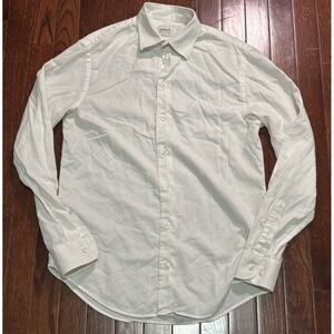 ARMANI COLLEZIONI Waffle Textured Solid White Small Button Up Long Sleeve